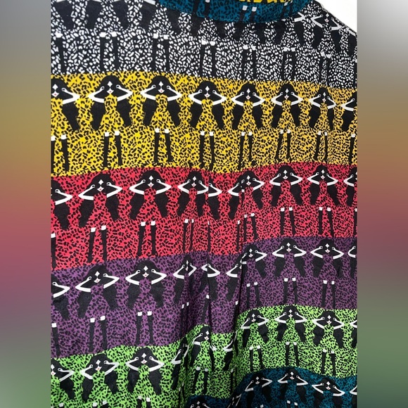 New! Alice + Olivia Willa Rainbow Stace Face 100% Silk Blouse 💜 💛 XS - Picture 16 of 16